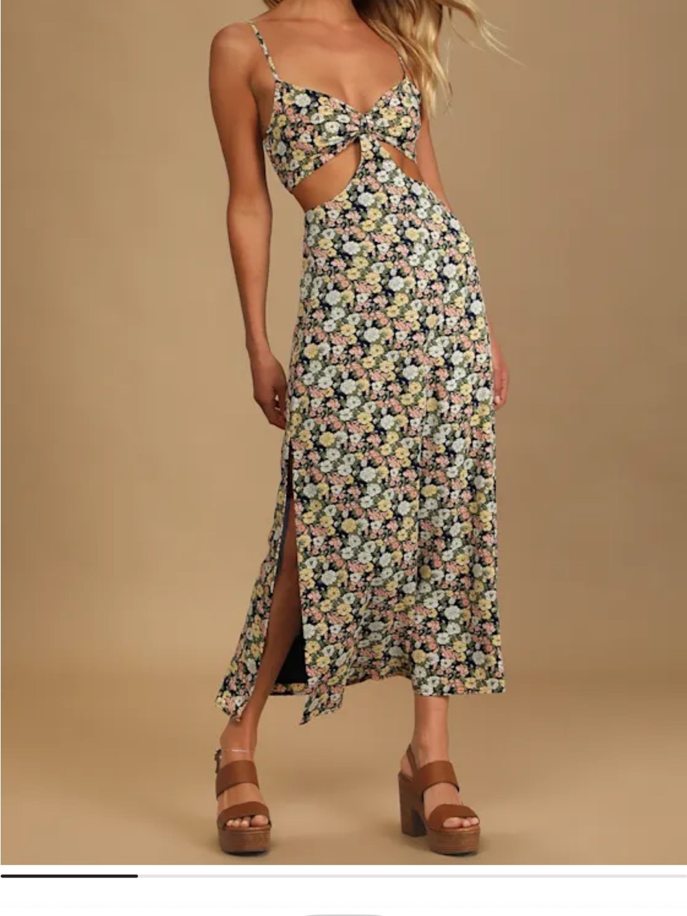 Lulu's  Floral Print Cut-Out Maxi Dress